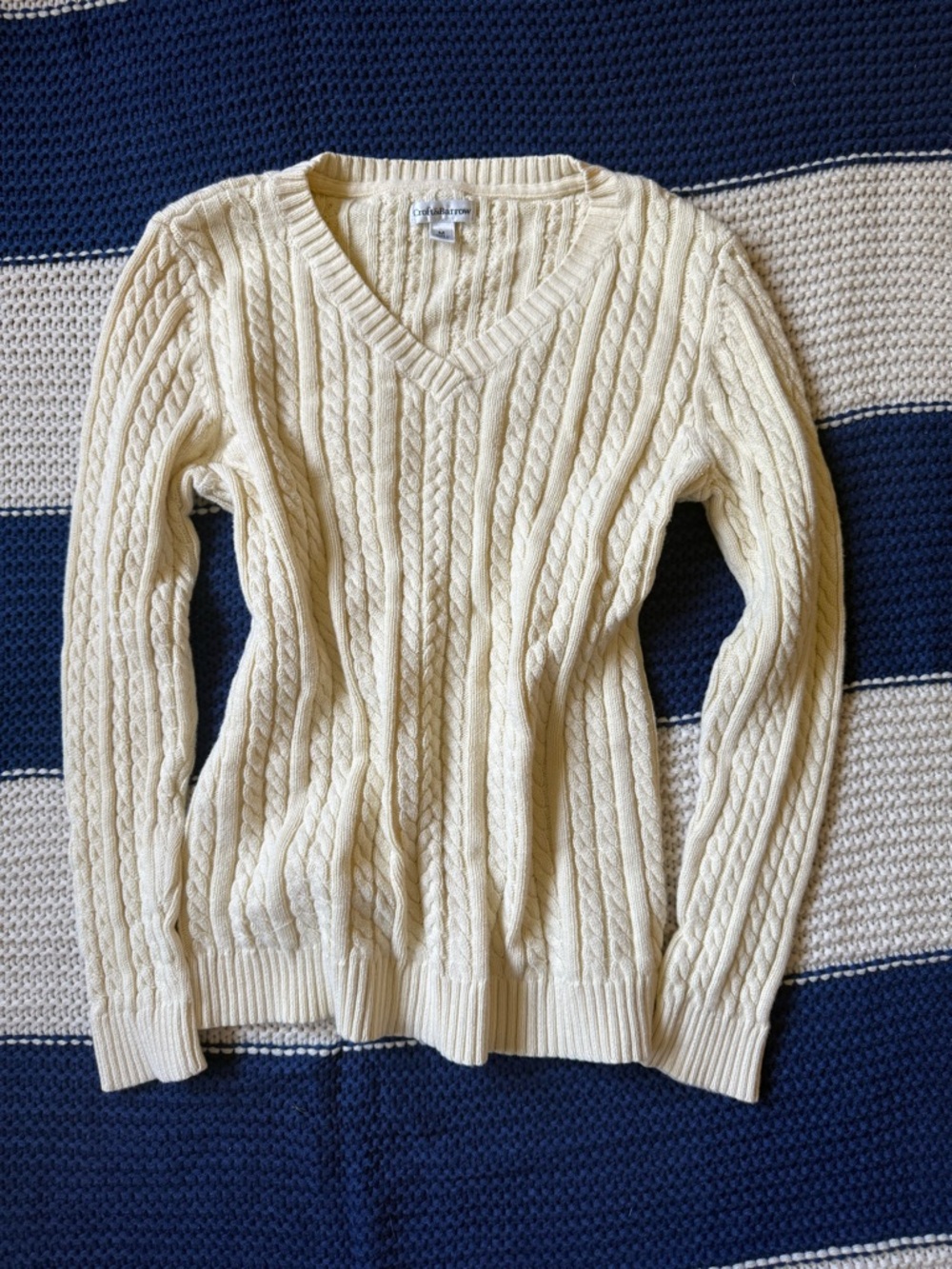 Light Yellow Cable Knit V-Neck Sweater